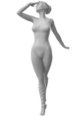 3D female mannequin in ballet dancer pose, capturing the grace and elegance of ballet movements. Ideal for dance-themed designs and artistic projects. Gey ballerina sculpture, 3D Illustration