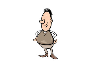 Happy Man Cartoon Illustration With Brown Sweater V-Neck Outfit