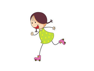 Girl having fun Roller Skating on a Black Background