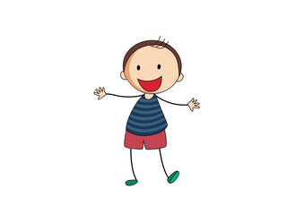 Happy Cartoon Boy Dancing and Smiling in a Dark Background