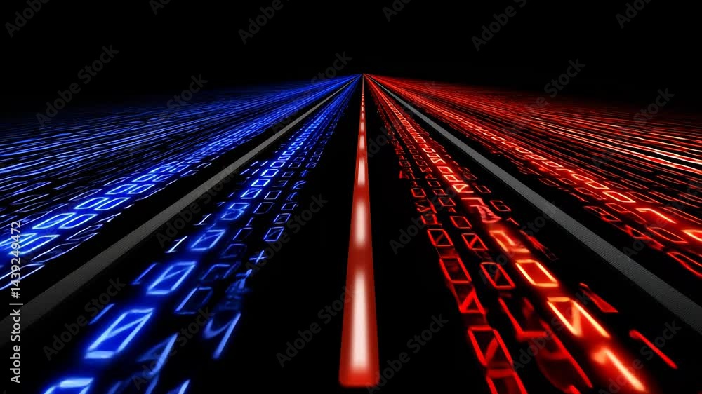 Poster futuristic binary code landscape in blue and red