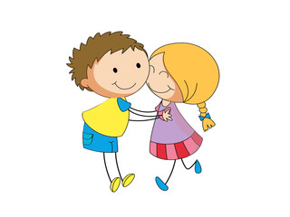 Cartoon Couple Embrace Joyful Friendship Bonding Happy Togetherness