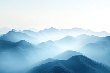 A serene vista of misty mountain ranges bathed in soft light.