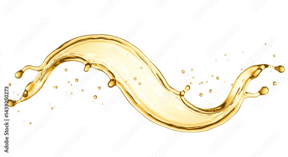 Poster golden liquid splash isolated on white background creating dynamic wave
