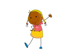 Girl Character Cartoon with Yellow Hair and Pink Outfit