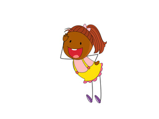 Happy Brown Haired Girl with a Yellow Dress Dancing
