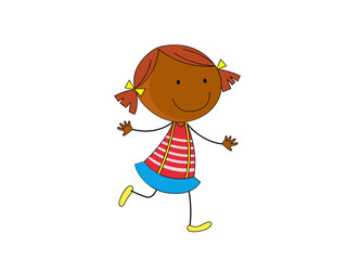 Animated Cartoon Girl with Pigtails in a Playful Pose