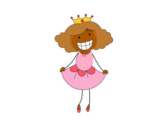 Joyful Princess in a Pink Dress with Gold Crown Illustration