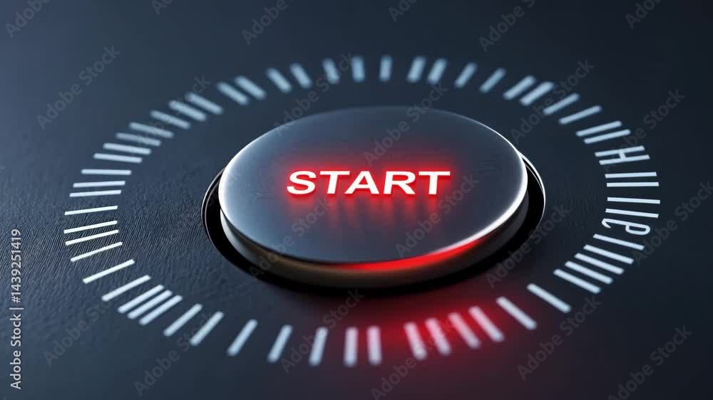 Aufkleber start button startup innovation technology illuminated red light on black surface modern futuristic 