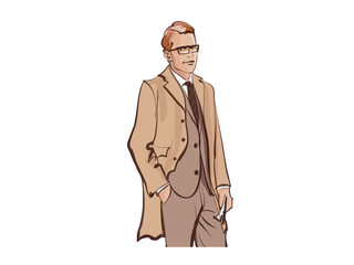Sophisticated Man In Suit Smoking Cigar With Attitude Look