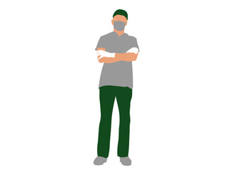 Medical Professional Standing with Arms Crossed During Health Emergency