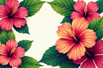 Fototapeta premium Bold hibiscus blossoms, vibrant tropical motif, hibiscus, pattern