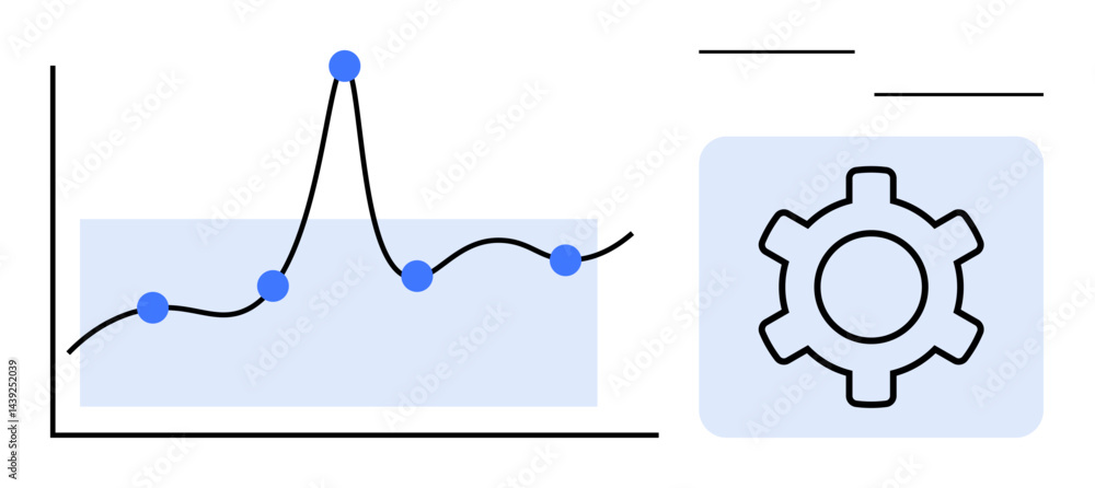 Aufkleber line graph with data points showing growth trends and gear icon symbolizing settings. ideal for data
