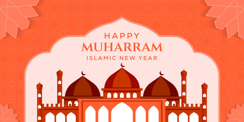 happy islamic new year horizontal banner illustration