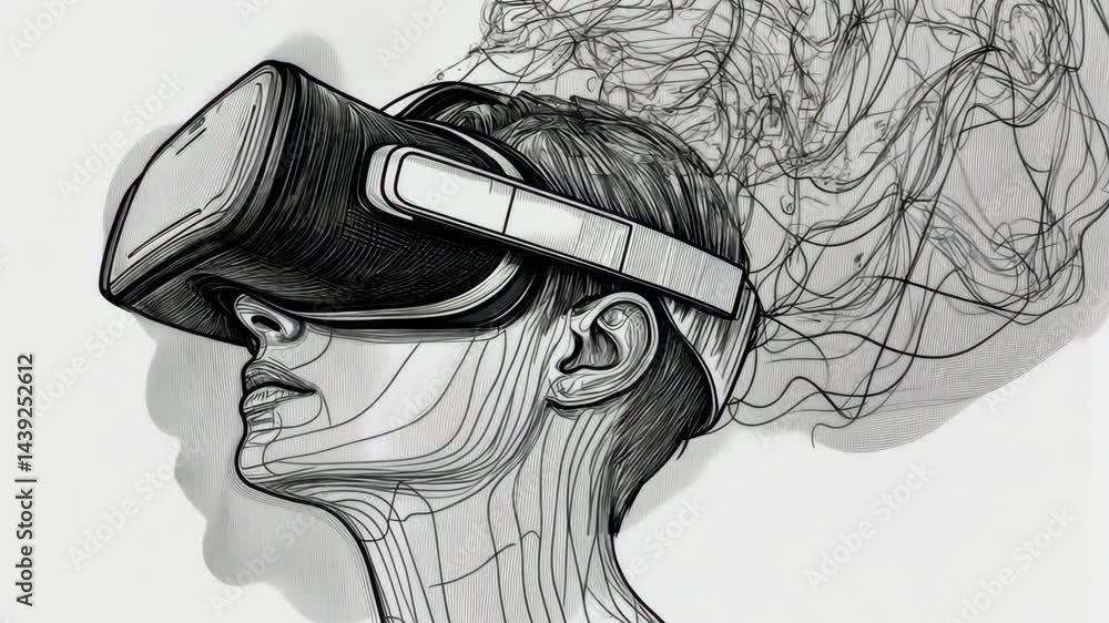 Poster futuristic vr experience showcasing neural network integration in a stylized animation