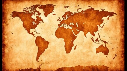Antique world map design vintage style digital artwork warm tones classic view historical concept