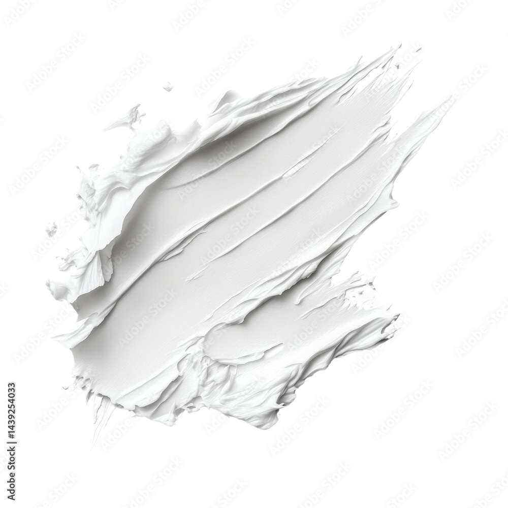 Poster textured white paint swirl on transparent canvas, showcasing thick application and artistic strokes