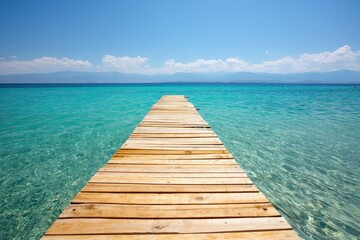 Fototapeta premium A Tranquil Wooden Pier Extends into the Azure and Turquoise Seascape