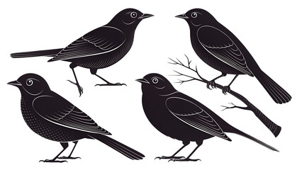 Bird doodle set. Birds hand drawn collection. Cute hand drawn bird doodles. Black on white drawing
