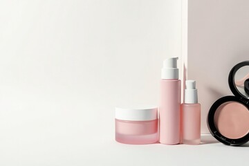 Clean, minimalist white backdrop for cosmetics , bright, website