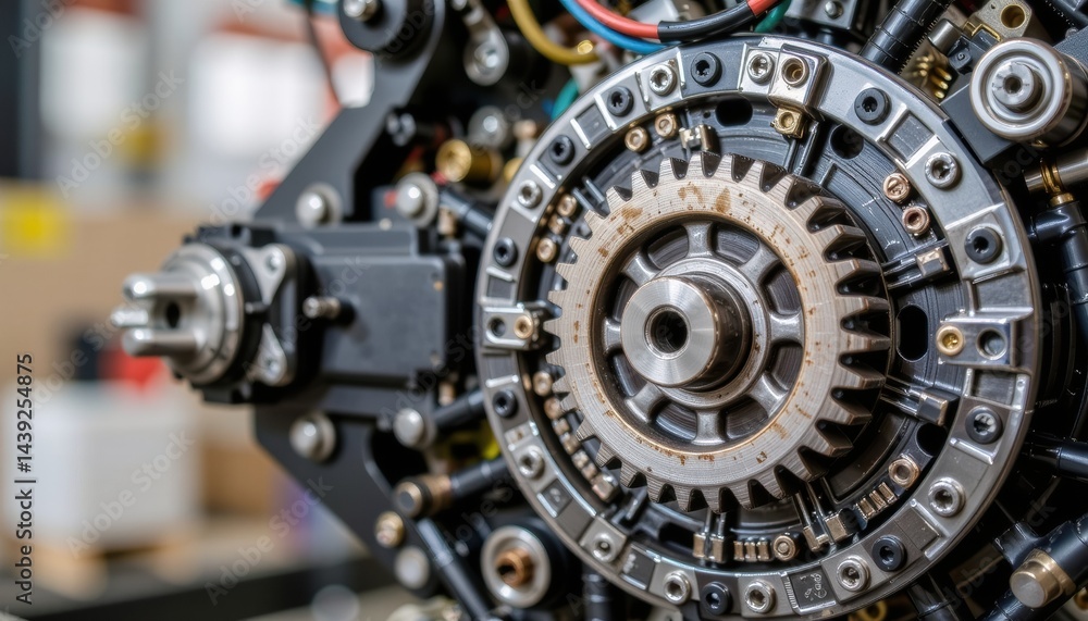 Poster close-up of a mechanical engine component with intricate details.