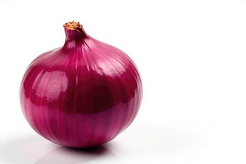 Close-up of a red onion, showing detail, on pure white , root vegetable, market
