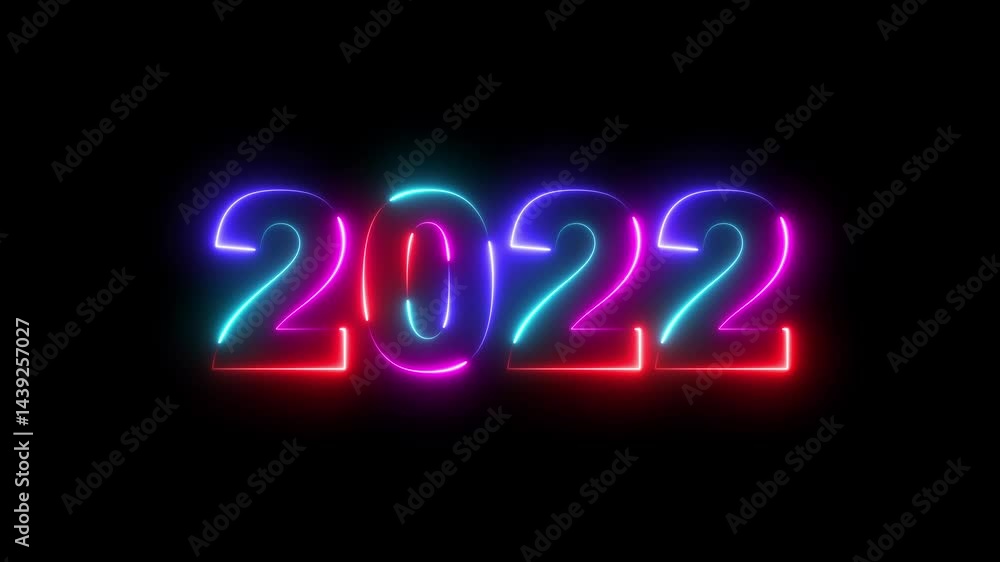 Poster 2022 neon line text. abstract 2022 neon text animation, glowing neon number text background. four co
