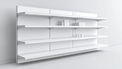 Empty White Supermarket Shelves Ready for Stocking Products Retail Display