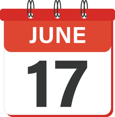 17 June Daily Calendar Icon in flat design style red and white