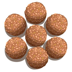 Indian sweets laddu (ladoo) isolated on white. Traditional dessert for many Hindu festivals (Pongal, Dussehra, Diwali). Vector illustration.