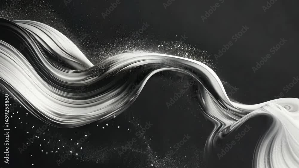 Poster mesmerizing flowing black and white paint with dynamic particles and swirls