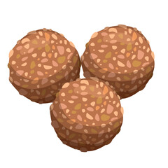 Indian sweets laddu (ladoo) isolated on white. Traditional dessert for many Hindu festivals (Pongal, Dussehra, Diwali). Vector illustration.