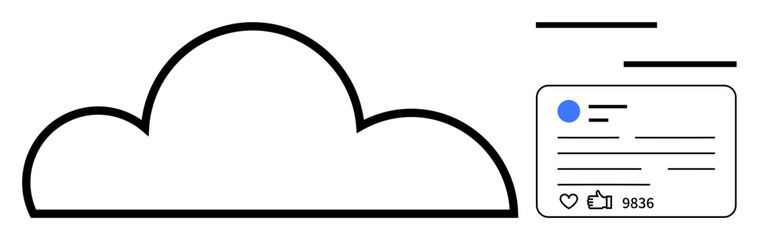 Large cloud outline paired with a minimalist social media notification layout. Ideal for social media, cloud technology, online interaction, digital connectivity, networking, data sharing, simple