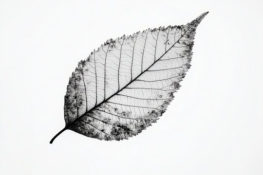 Delicate silhouette of a leaf showcasing intricate veins against a clean white background