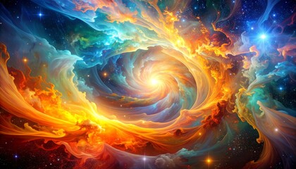 Fototapeta premium Vibrant Cosmic Nebula Swirl Abstract Space Art Background Image