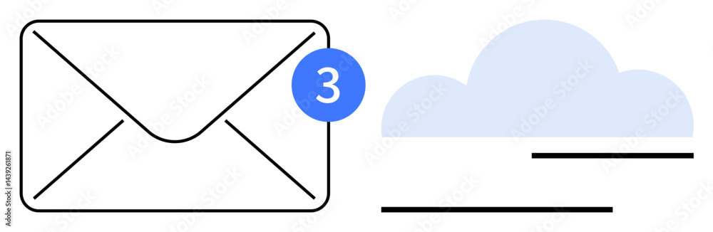 Poster envelope with notification badge and cloud icon, representing email, data storage, and messages. ide