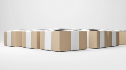Obraz premium Group of sealed carton boxes ready for delivery on white background