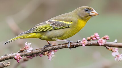 Small bird on blossom branch