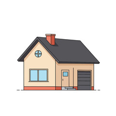 Charming Family House with Lush Garden and Bright Sunny Surroundings.A picturesque cozy house with a lush garden, situated against a clear, sunny sky, promoting tranquility and homeliness.