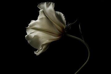 Elegant white flower silhouette against a dark background, showcasing delicate petals and stem