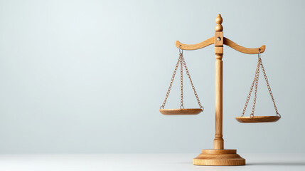 Wooden balance scale symbolizes justice and fairness, standing elegantly against light
