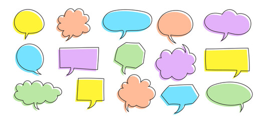 Speech bubble in Hand-drawn style set, chatting box, message box, design element, vector illustration