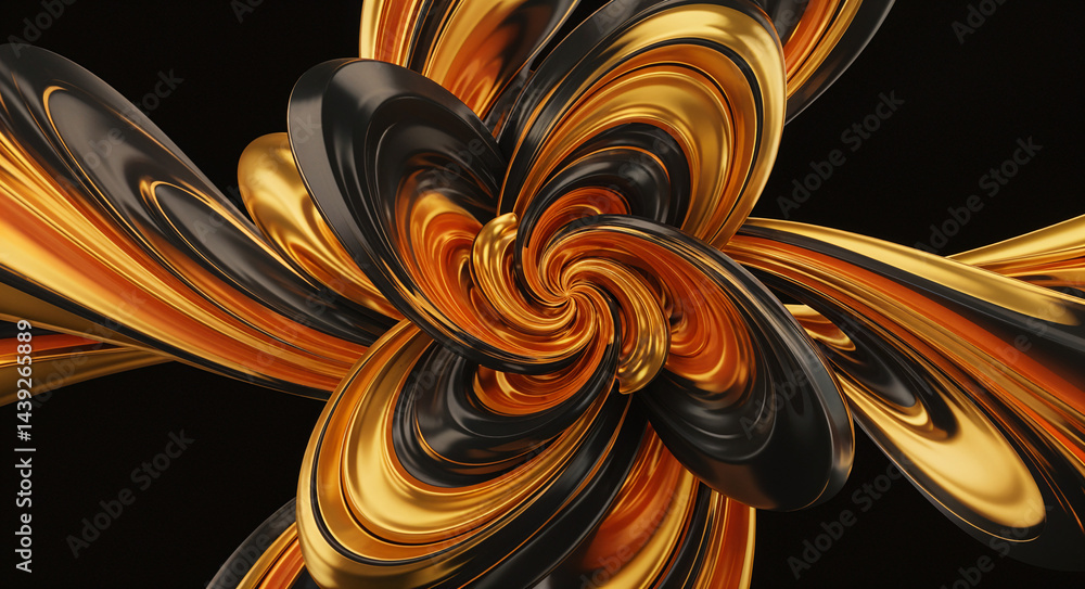 Poster abstract background with golden fractal swirls . generative ai