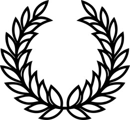 Black silhouette laurel wreath, branches victory, honor triumph laurel wreath