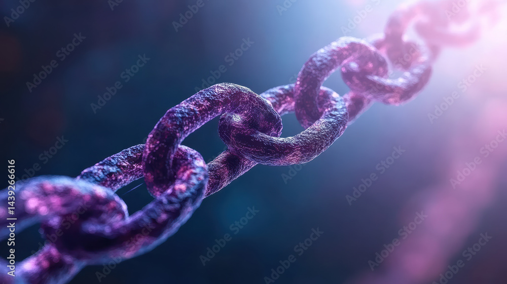 Poster glowing chain link representing blockchain technology and connectivity in digital world