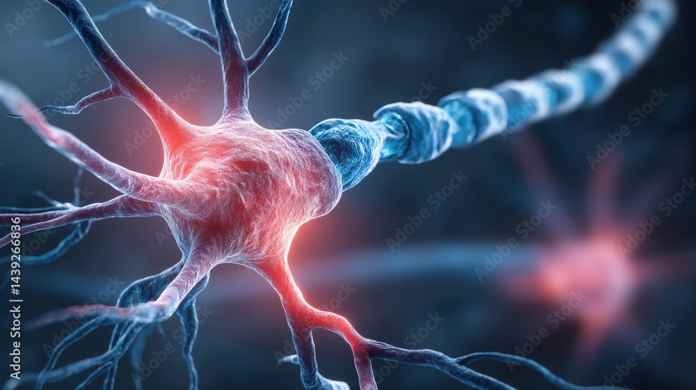 Aufkleber a close-up digital illustration of a neuron cell, highlighting its structure and neural connections 