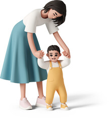 Fototapeta premium mother helping her baby boy to walk