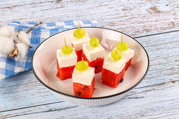 Watermelon with feta and grape