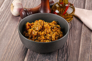 Vegan garnish - lentil with vegetables