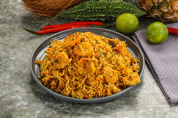 Indian cuisine - Biryani rice with prawn